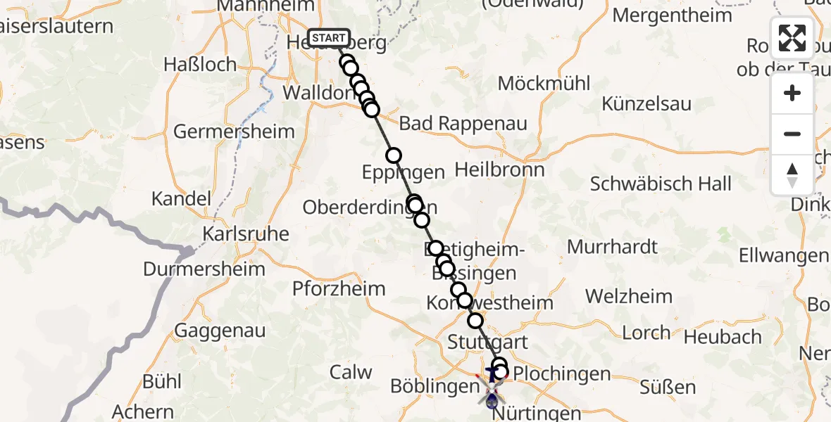 Flugroute Polizeihubschrauber Heidelberg - Flughafen Stuttgart, 13 Oktober 2026, 09:21