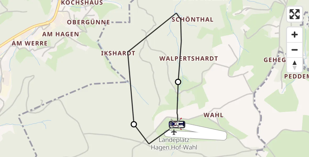 Flugroute Polizeihubschrauber Hagen-Hof-Wahl Flugplatz - Hagen-Hof-Wahl Flugplatz, 13 Oktober 2026, 09:21