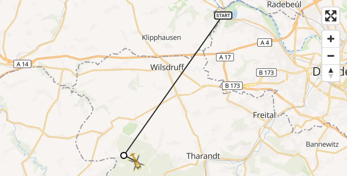 Flugroute Rettungshubschrauber Dresden - Tharandt, 13 Oktober 2026, 09:25