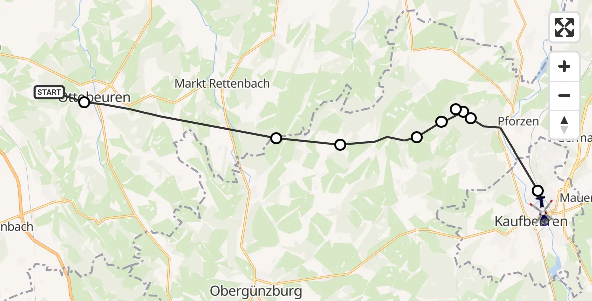 Flugroute Polizeihubschrauber Lachen - Kaufbeuren, 13 Oktober 2026, 09:27