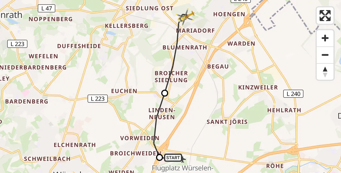 Flugroute Rettungshubschrauber Aachen-Merzbrück Flughafen - Alsdorf, 13 Oktober 2026, 09:28