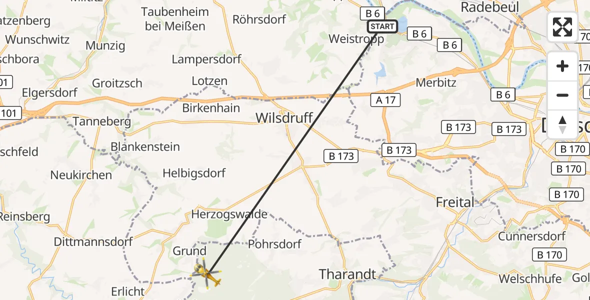 Flugroute Rettungshubschrauber Dresden - Tharandt, 13 Oktober 2026, 09:29