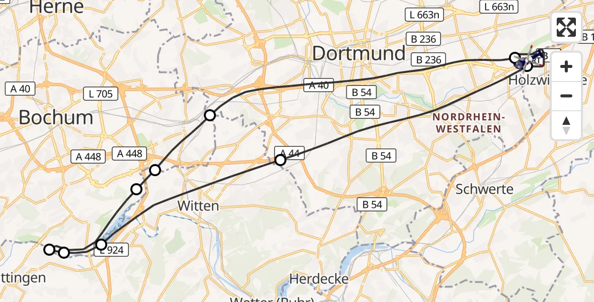 Flugroute Polizeihubschrauber Dortmund Flughafen - Dortmund Flughafen, 13 Oktober 2026, 09:30