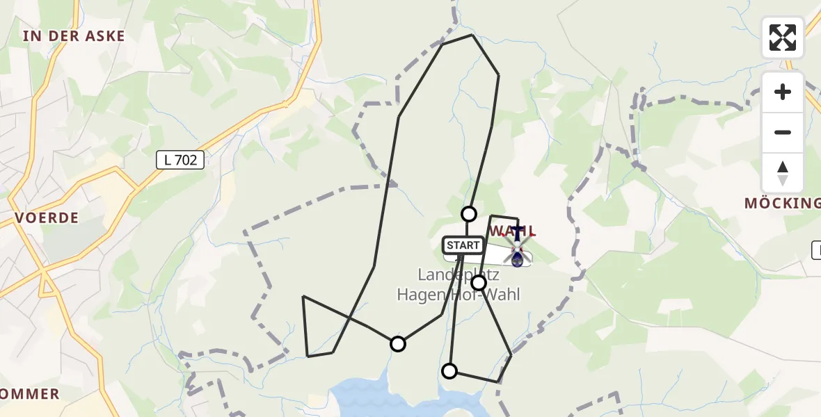 Flugroute Polizeihubschrauber Hagen-Hof-Wahl Flugplatz - Hagen-Hof-Wahl Flugplatz, 13 Oktober 2026, 09:31