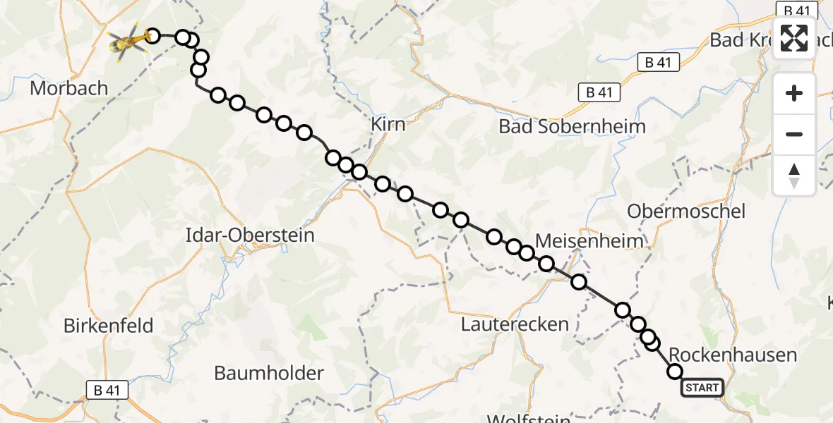 Flugroute Rettungshubschrauber Rockenhausen - Morbach, 13 Oktober 2026, 09:34
