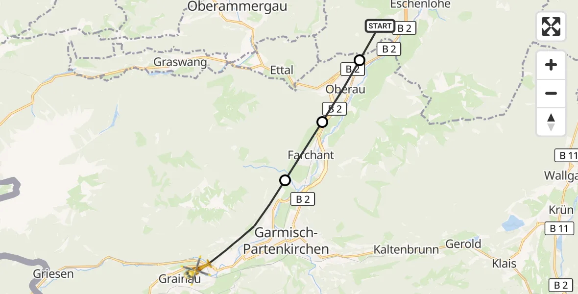 Flugroute Rettungshubschrauber Eschenlohe - Grainau, 13 Oktober 2026, 09:34