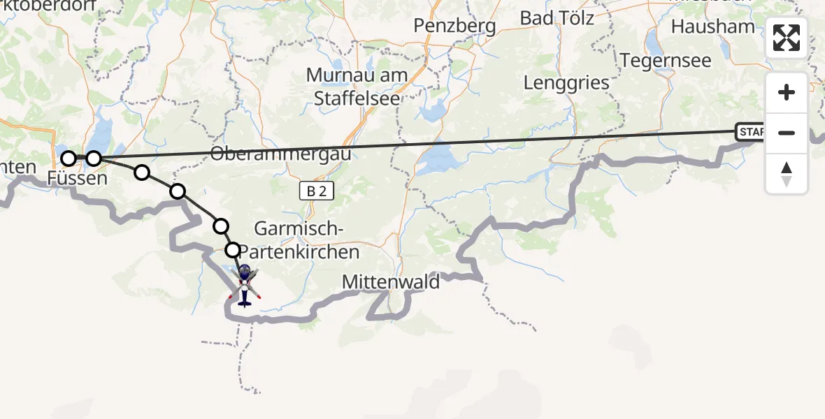 Flugroute Polizeihubschrauber Schliersee - Grainau, 13 Oktober 2026, 09:34