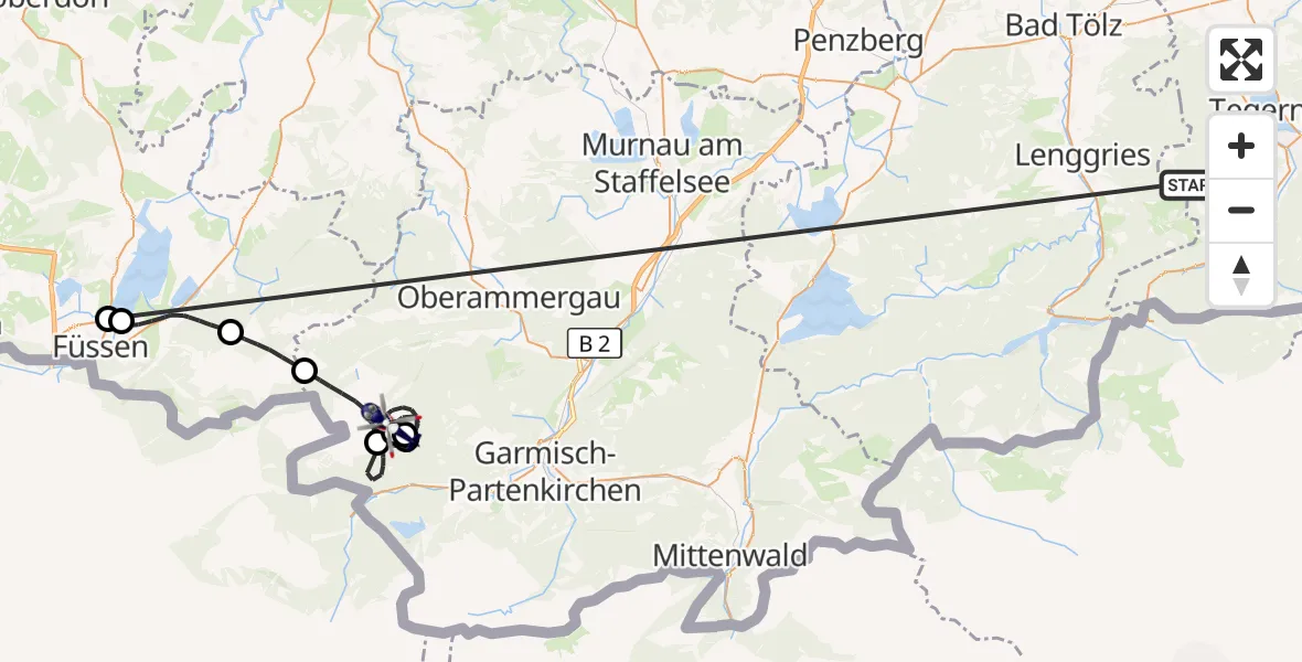 Flugroute Polizeihubschrauber Kreuth - Ettaler Forst, 13 Oktober 2026, 09:35