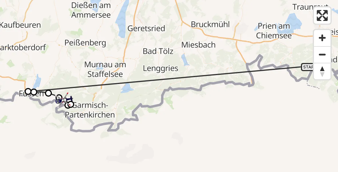 Flugroute Polizeihubschrauber Ruhpolding - Ettaler Forst, 13 Oktober 2026, 09:35