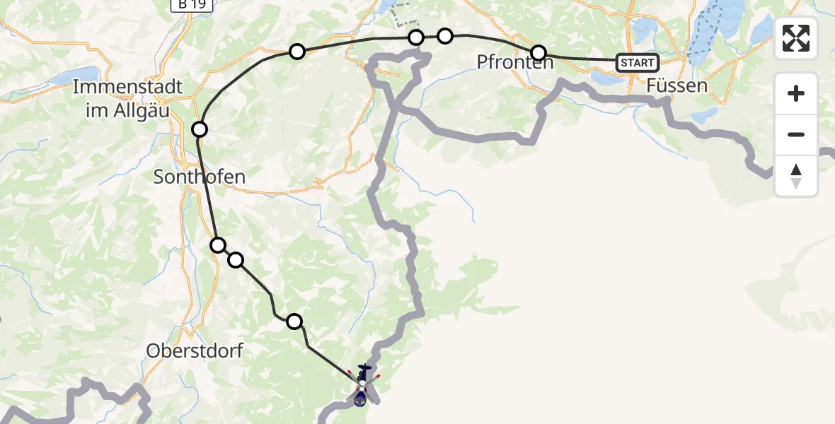 Flugroute Polizeihubschrauber Füssen - Bad Hindelang, 13 Oktober 2026, 09:36