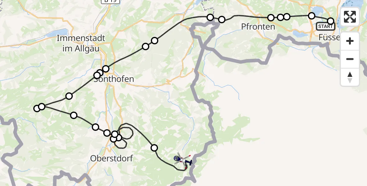 Flugroute Polizeihubschrauber Füssen Segelflugplatz - Bad Hindelang, 13 Oktober 2026, 09:36