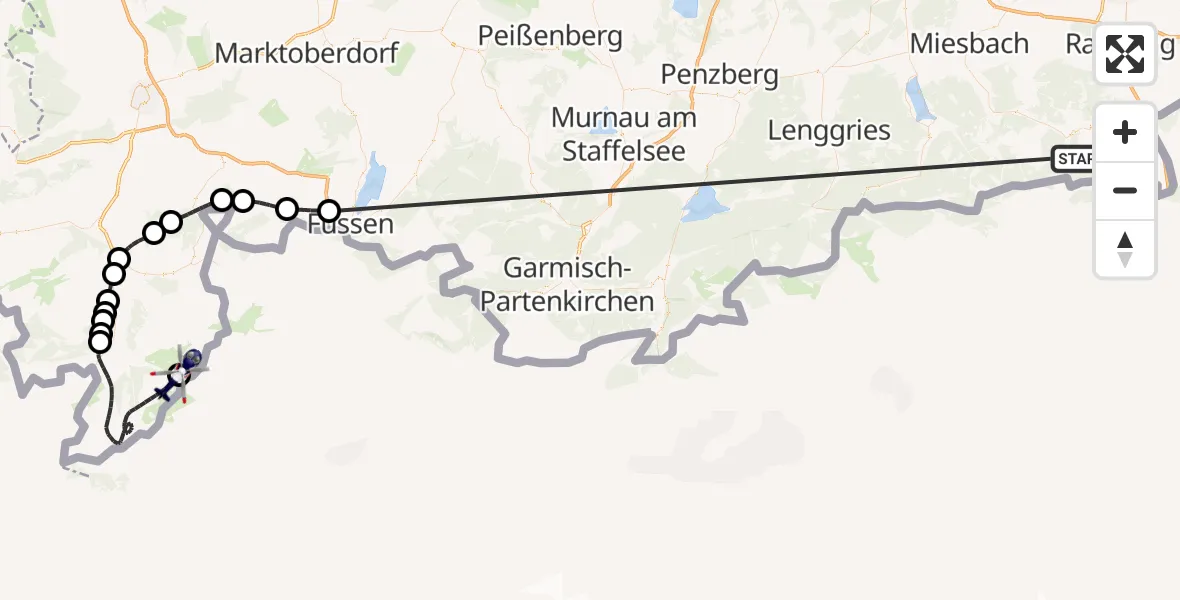 Flugroute Polizeihubschrauber Kiefersfelden - Bad Hindelang, 13 Oktober 2026, 09:36