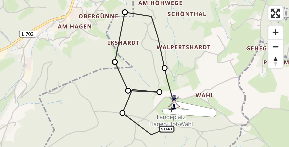 Flugroute Polizeihubschrauber Hagen-Hof-Wahl Flugplatz - Hagen-Hof-Wahl Flugplatz, 13 Oktober 2026, 09:48