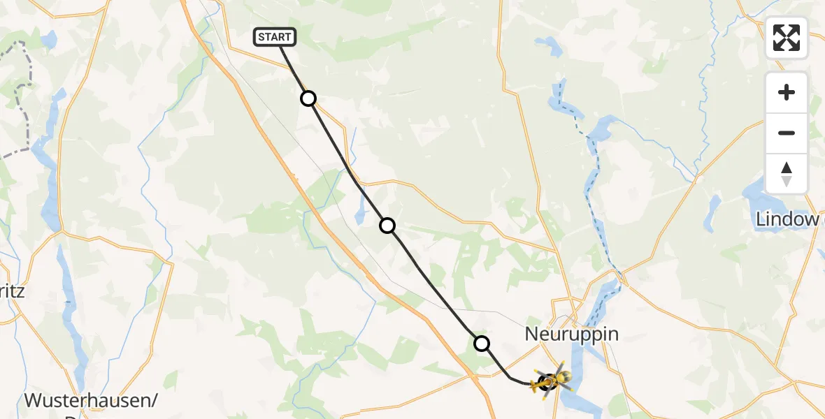 Flugroute Rettungshubschrauber Wittstock/Dosse - Rupin Hospital, 13 Oktober 2026, 09:49