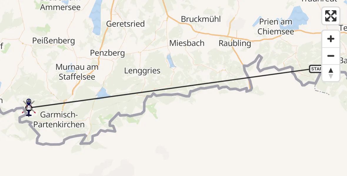Flugroute Polizeihubschrauber Ruhpolding - Ettaler Forst, 13 Oktober 2026, 09:52