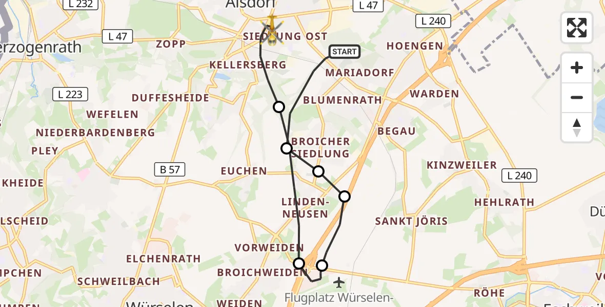 Flugroute Rettungshubschrauber Alsdorf - Alsdorf, 13 Oktober 2026, 09:56