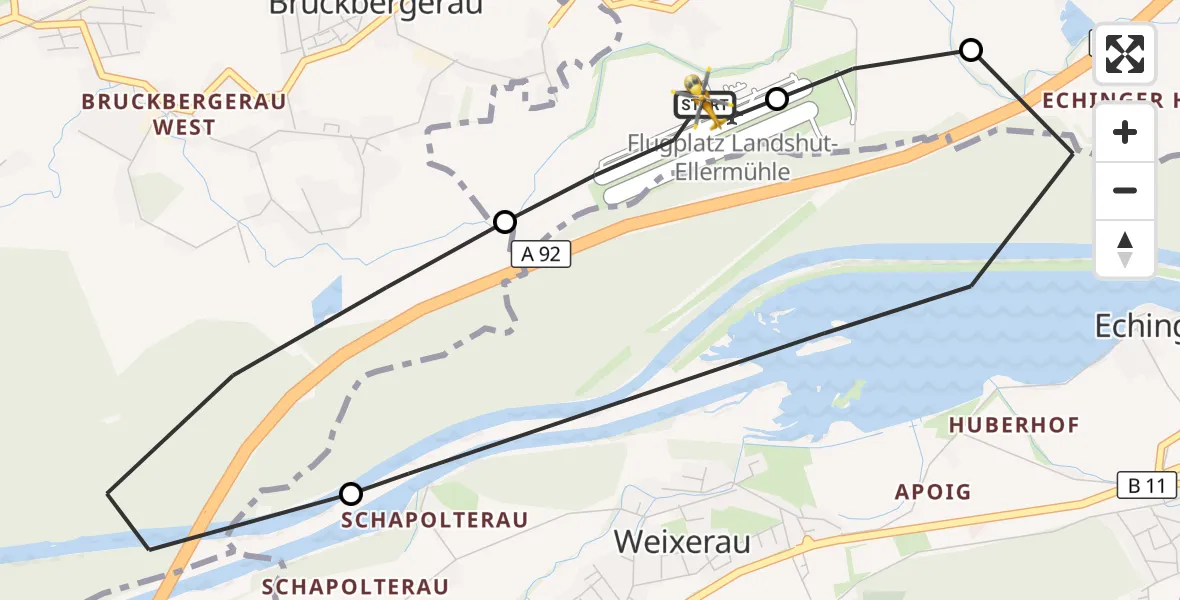Flugroute Rettungshubschrauber Landshut Flugplatz - Landshut Flugplatz, 13 Oktober 2026, 09:58