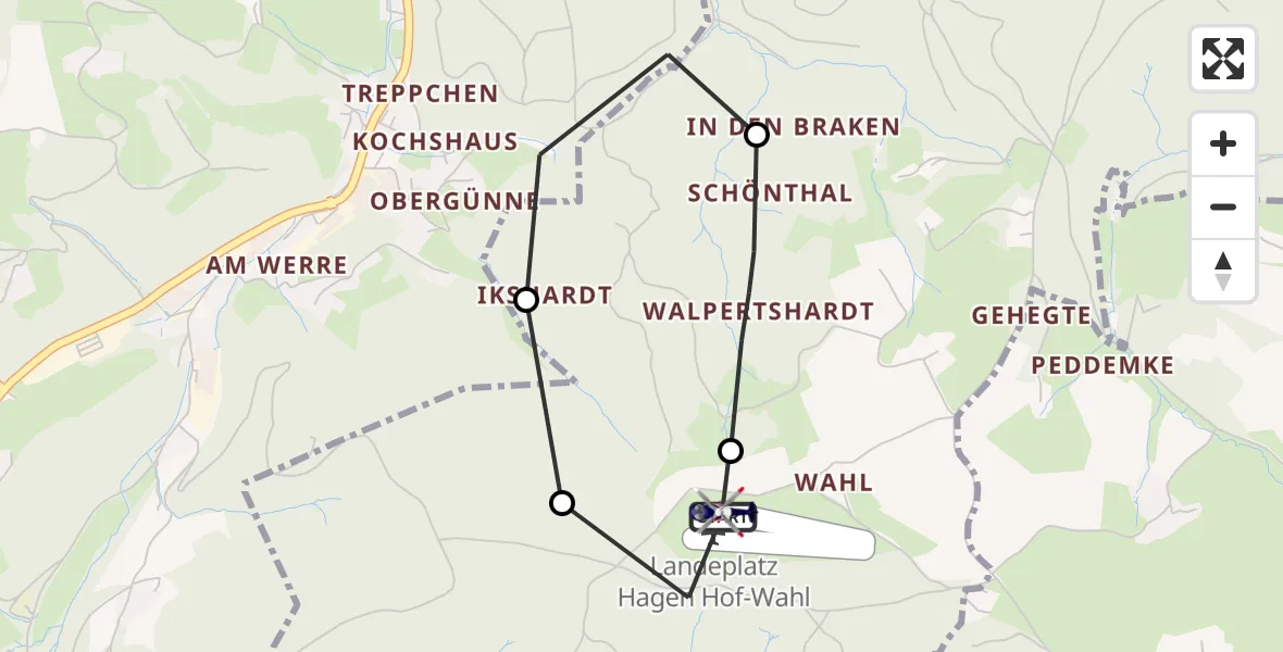 Flugroute Polizeihubschrauber Hagen-Hof-Wahl Flugplatz - Hagen-Hof-Wahl Flugplatz, 13 Oktober 2026, 09:59