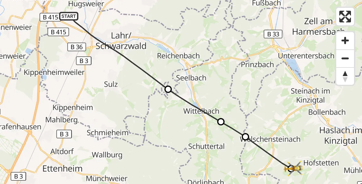 Flugroute Rettungshubschrauber Lahr/Schwarzwald - Hofstetten, 13 Oktober 2026, 10:02