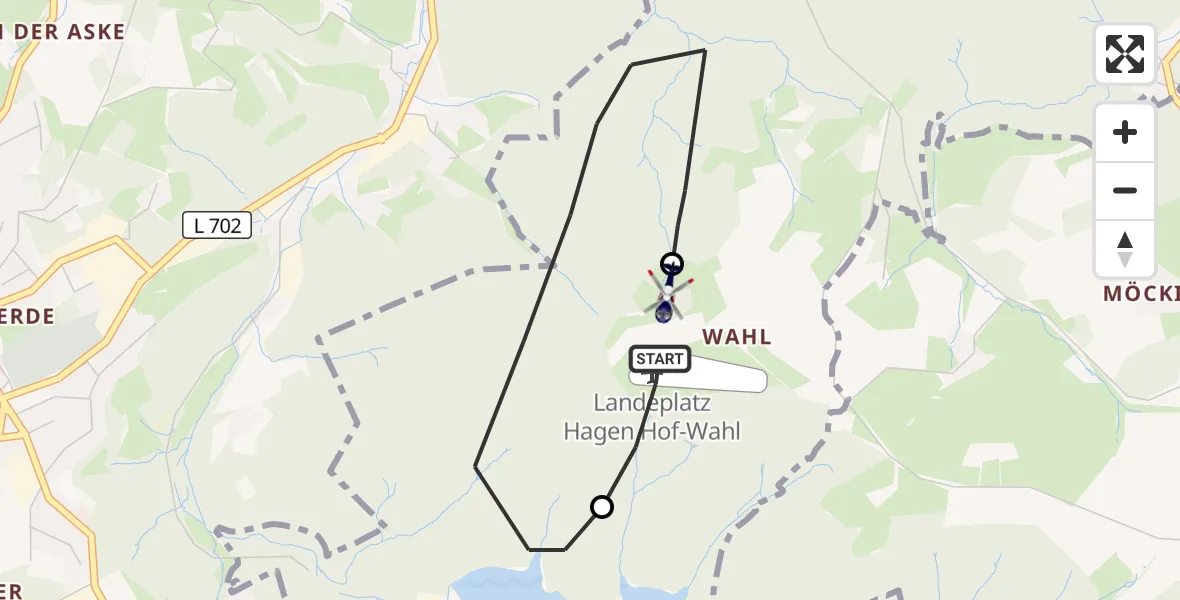 Flugroute Polizeihubschrauber Hagen-Hof-Wahl Flugplatz - Hagen-Hof-Wahl Flugplatz, 13 Oktober 2026, 10:03