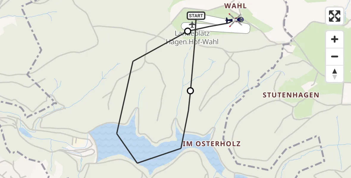Flugroute Polizeihubschrauber Hagen-Hof-Wahl Flugplatz - Hagen-Hof-Wahl Flugplatz, 13 Oktober 2026, 10:08