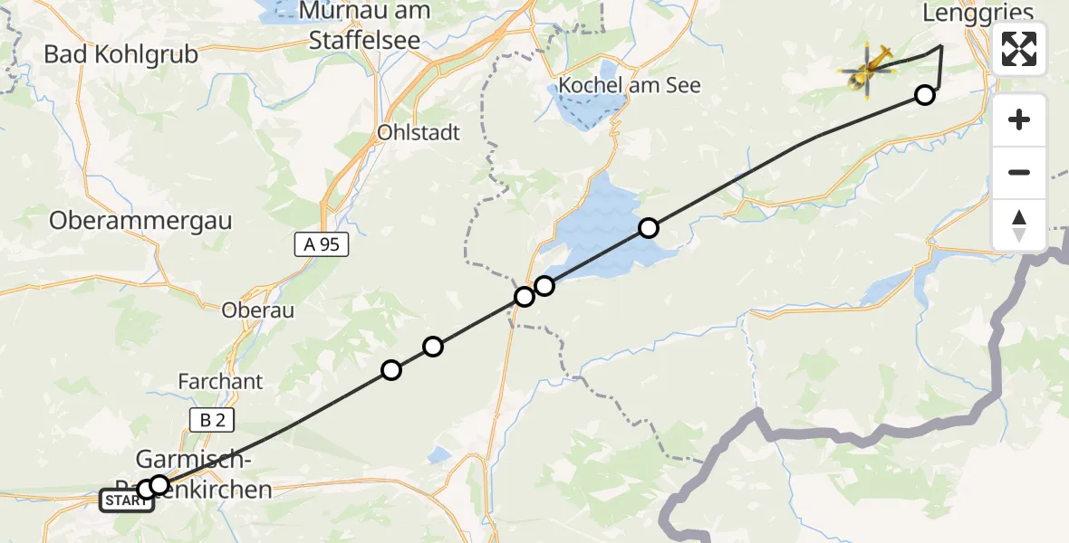 Flugroute Rettungshubschrauber Garmisch-Partenkirchen - Lenggries, 13 Oktober 2026, 10:09
