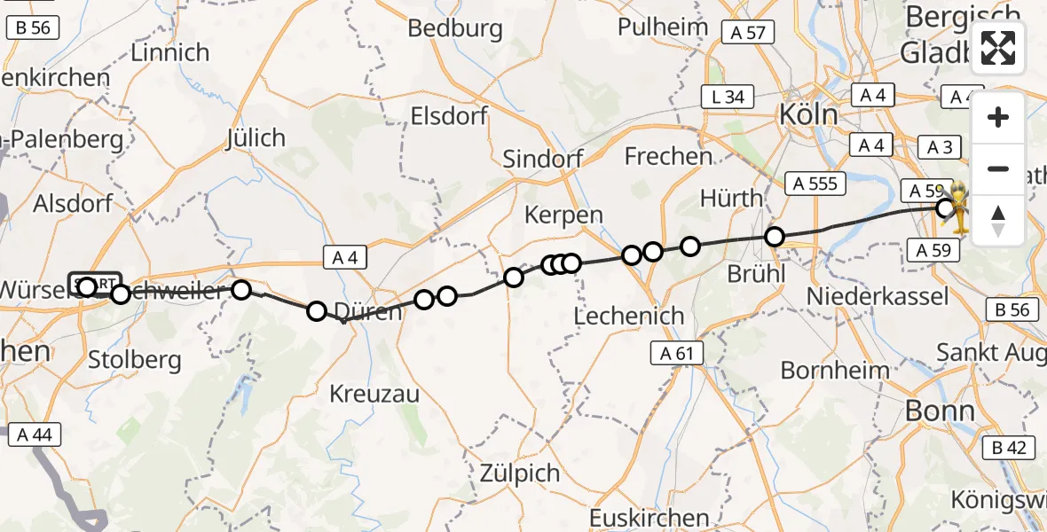 Flugroute Rettungshubschrauber Aachen-Merzbrück Flughafen - Köln Bonn Flughafen, 13 Oktober 2026, 10:11