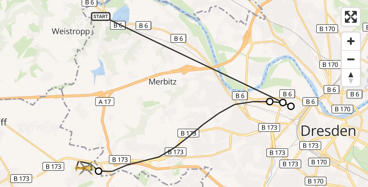 Flugroute Rettungshubschrauber Dresden - Wilsdruff, 13 Oktober 2026, 10:11