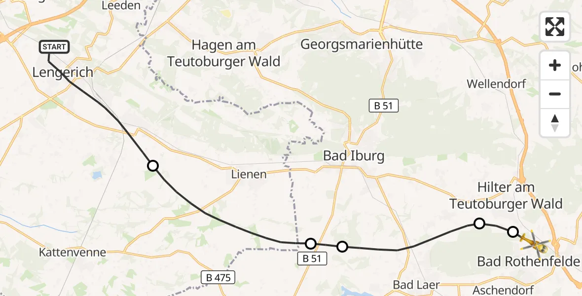Flugroute Ambulanzhubschrauber Lengerich - Bad Rothenfelde, 13 Oktober 2026, 10:15