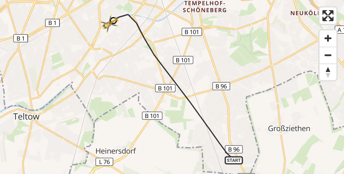 Flugroute Rettungshubschrauber Berlin - Charité Clinic Benjamin Franklin Campus, 13 Oktober 2026, 10:16