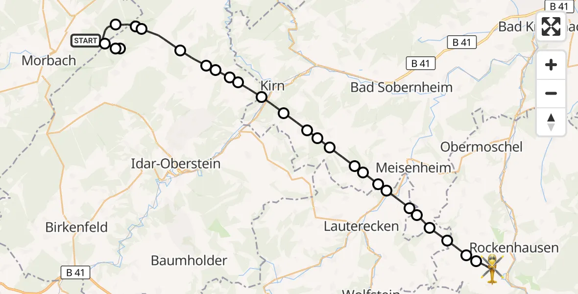 Flugroute Rettungshubschrauber Morbach - Rockenhausen, 13 Oktober 2026, 10:19