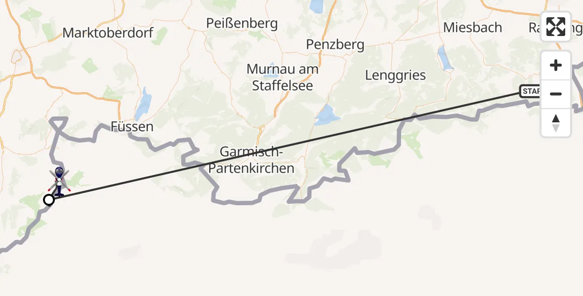 Flugroute Polizeihubschrauber Kiefersfelden - Bad Hindelang, 13 Oktober 2026, 10:19