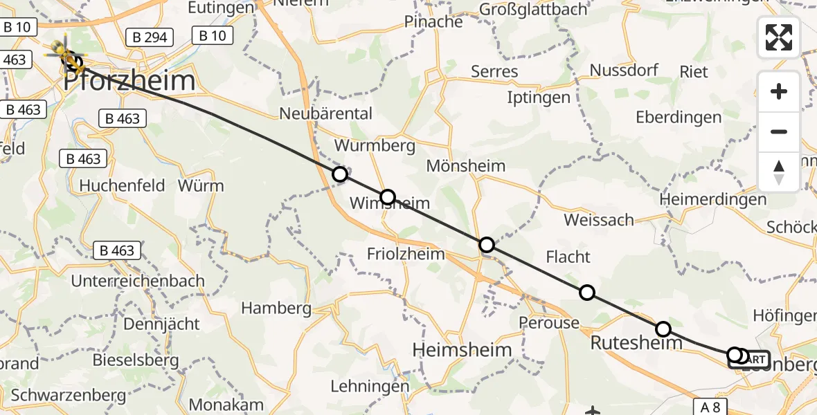 Flugroute Rettungshubschrauber Leonberg Hospital - Siloah Sankt Trudpert Hospital, 13 Oktober 2026, 10:21