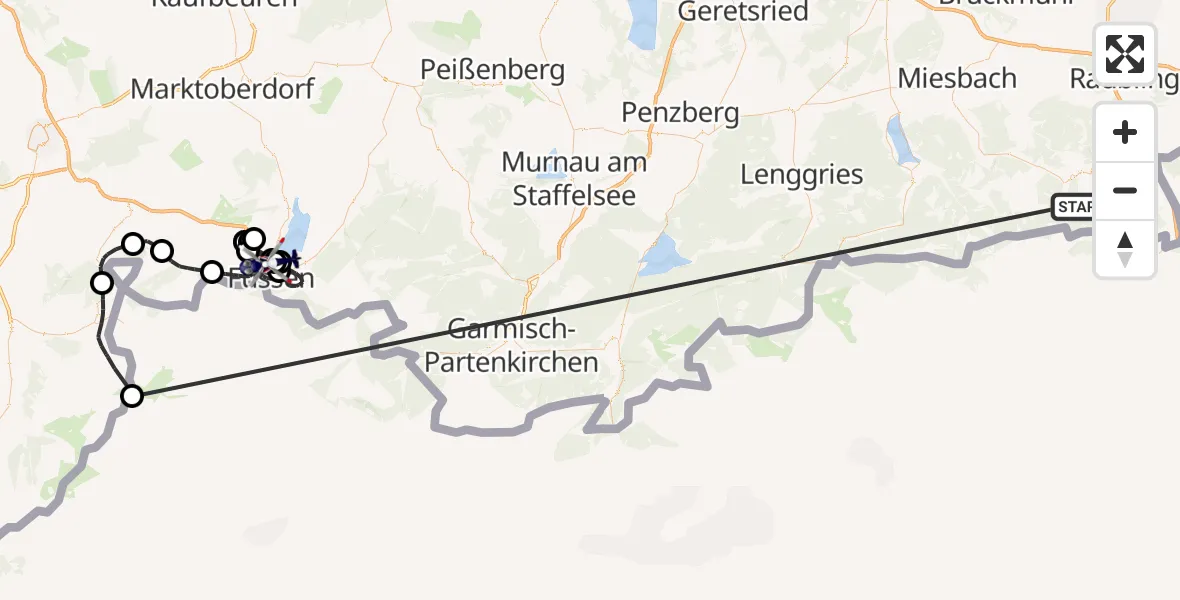Flugroute Polizeihubschrauber Kiefersfelden - Füssen, 13 Oktober 2026, 10:27