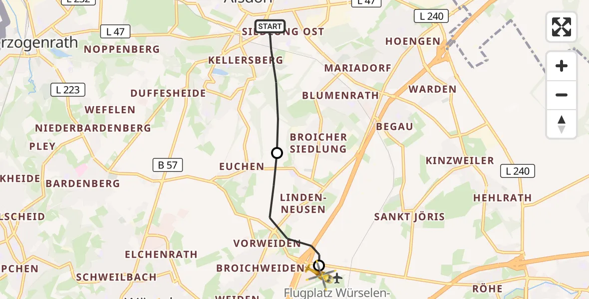 Flugroute Rettungshubschrauber Alsdorf - Aachen-Merzbrück Flughafen, 13 Oktober 2026, 10:30