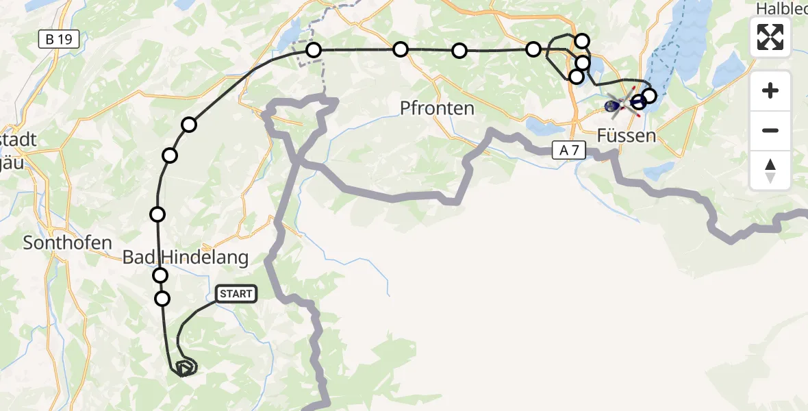 Flugroute Polizeihubschrauber Bad Hindelang - Füssen, 13 Oktober 2026, 10:32