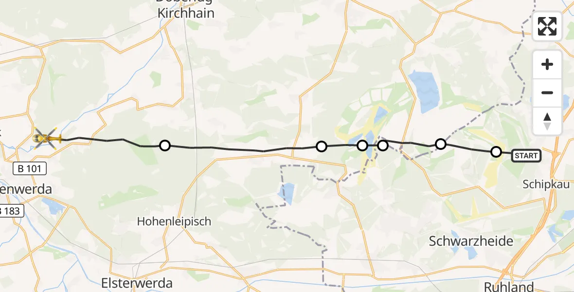 Flugroute Rettungshubschrauber Schipkau - Uebigau-Wahrenbrück, 13 Oktober 2026, 10:35