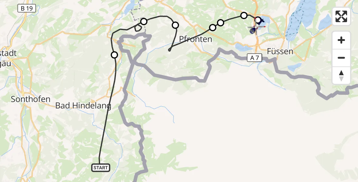 Flugroute Polizeihubschrauber Bad Hindelang - Hopferau, 13 Oktober 2026, 10:36