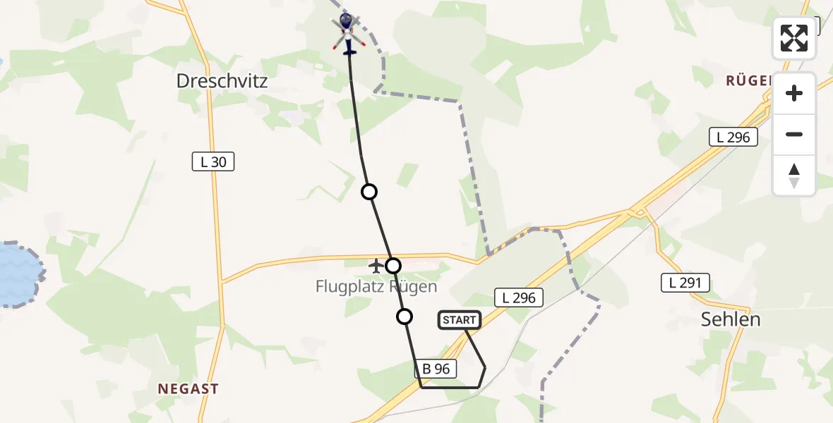 Flugroute Polizeihubschrauber Samtens - Dreschvitz, 13 Oktober 2026, 10:36