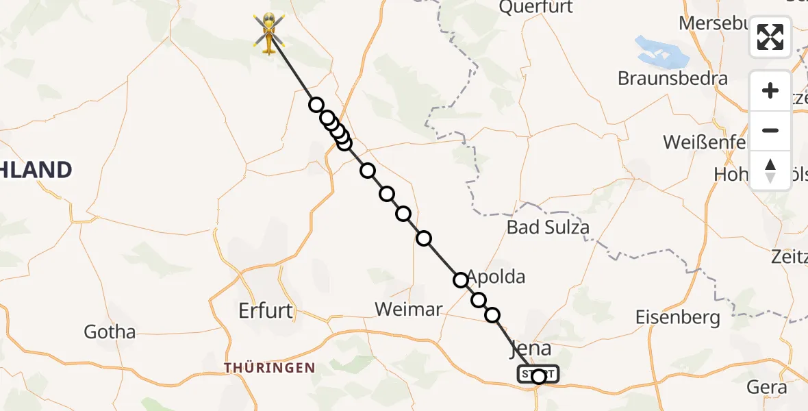 Flugroute Rettungshubschrauber Lobeda Hubschrauberlandeplatz - Kyffhäuserland, 13 Oktober 2026, 10:46