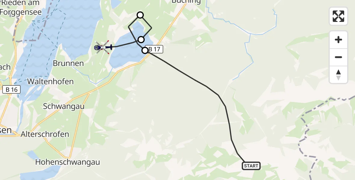 Flugroute Polizeihubschrauber Halblech - Schwangau, 13 Oktober 2026, 10:47