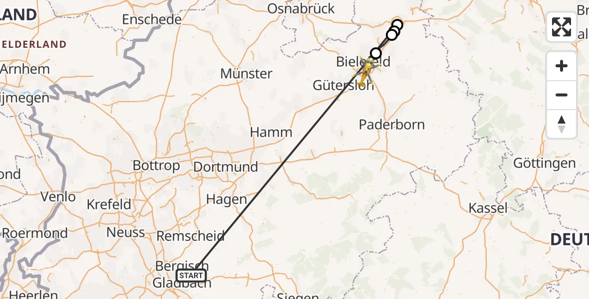 Flugroute Ambulanzhubschrauber Bergisch Gladbach - Bielefeld Flughafen, 13 Oktober 2026, 10:50