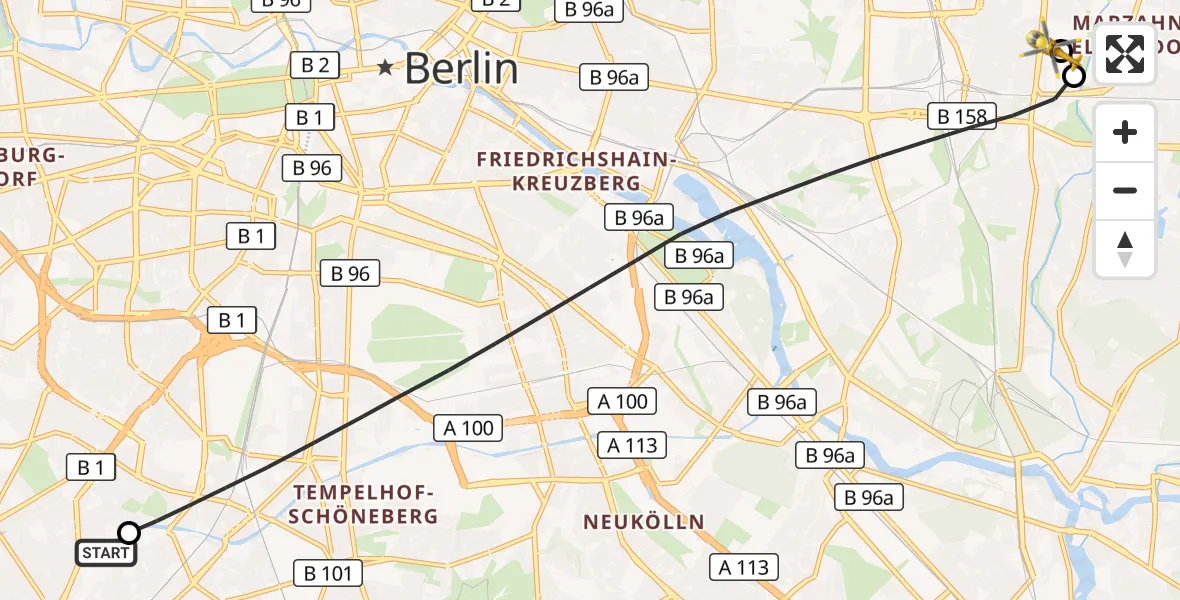 Flugroute Rettungshubschrauber Charité Clinic Benjamin Franklin Campus - Berlin Emergency Hospital, 13 Oktober 2026, 10:52