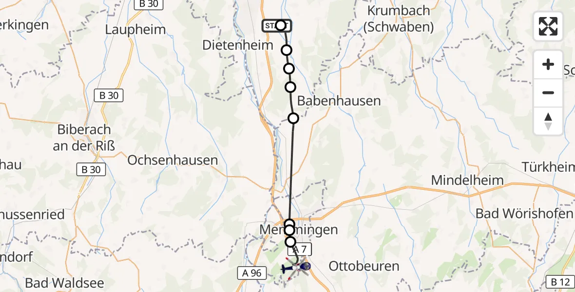 Flugroute Polizeihubschrauber Illertissen Flugplatz - Memmingen, 13 Oktober 2026, 10:56