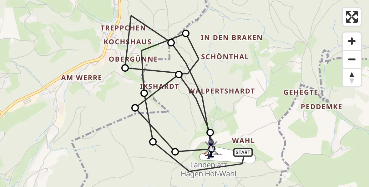 Flugroute Polizeihubschrauber Hagen-Hof-Wahl Flugplatz - Hagen-Hof-Wahl Flugplatz, 13 Oktober 2026, 10:57