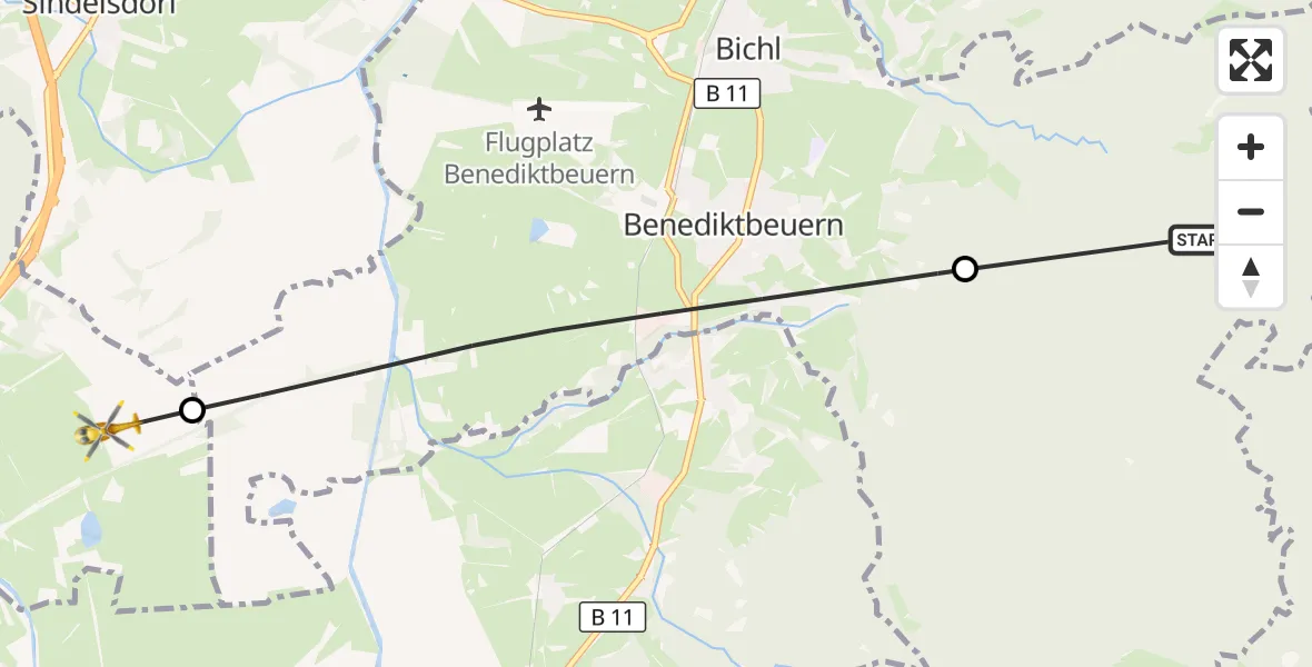 Flugroute Rettungshubschrauber Bichl - Großweil, 13 Oktober 2026, 10:58