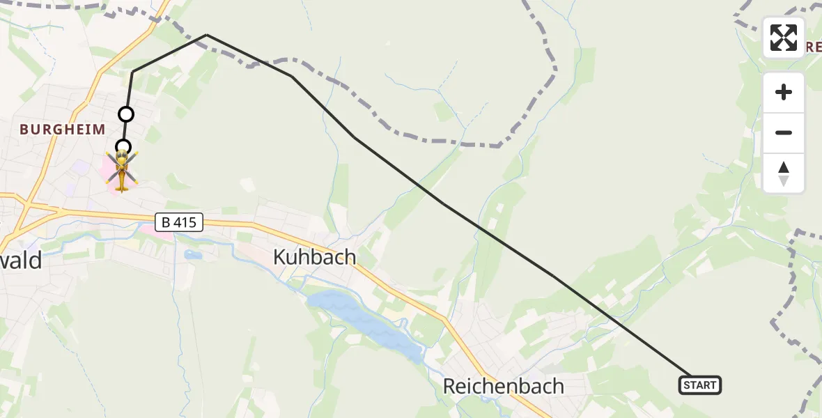 Flugroute Rettungshubschrauber Lahr/Schwarzwald - Ortenau Hospital Lahr-Ettenheim, 13 Oktober 2026, 11:05
