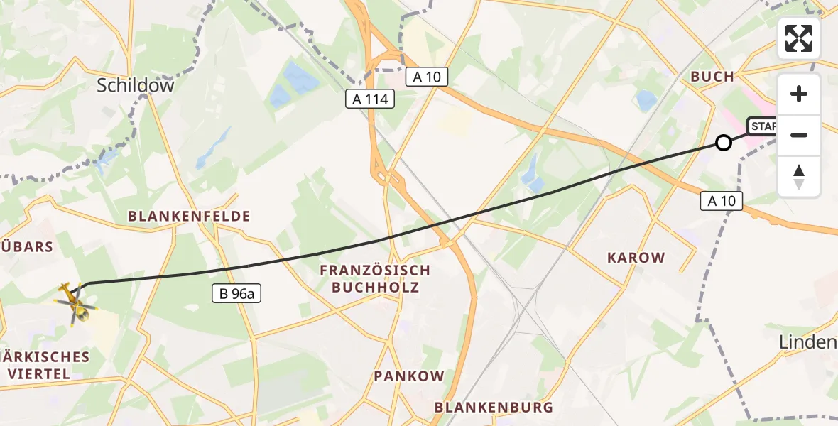 Flugroute Rettungshubschrauber Helios Clinic Berlin-Buch - Berlin, 13 Oktober 2026, 11:07