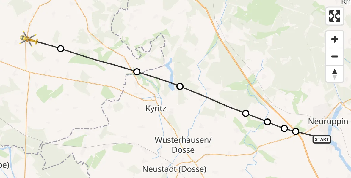 Flugroute Rettungshubschrauber Neuruppin - Plattenburg, 13 Oktober 2026, 11:07