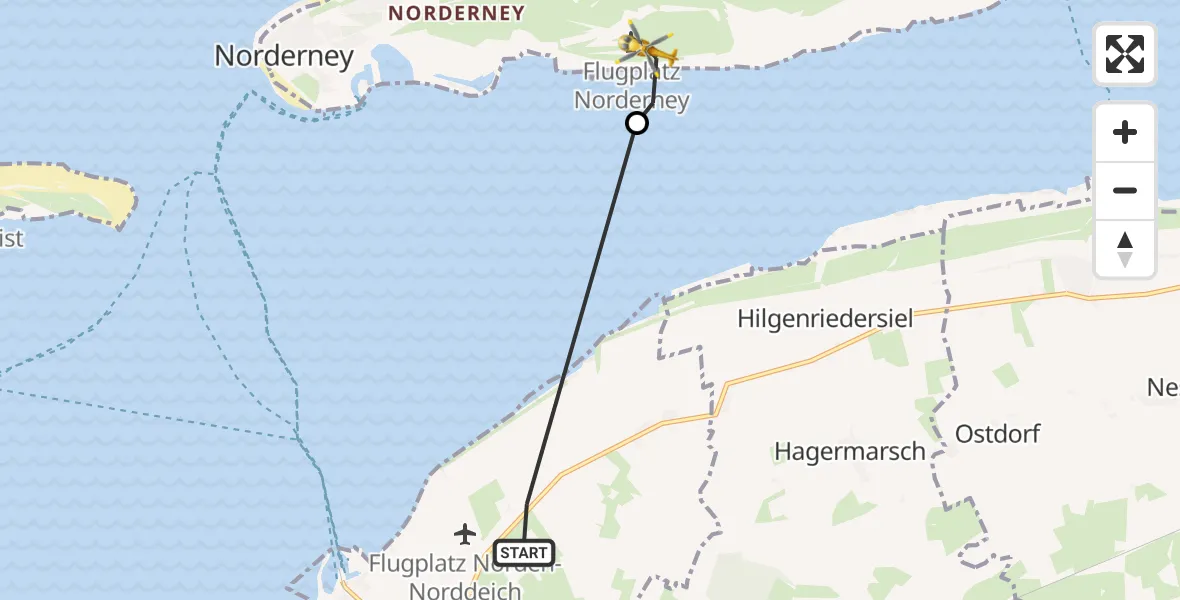 Flugroute Ambulanzhubschrauber Norden - Noordzee, 13 Oktober 2026, 11:19
